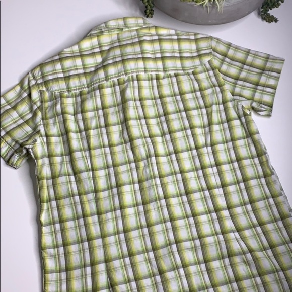 Kenneth Cole NY Short Sleeve Plaid Button down top lime green small - Picture 5 of 7